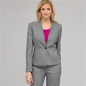 One Button Flat Front Jacket, Ink & White, large
