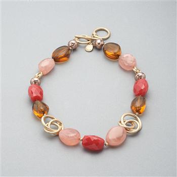 Pink Quartz Necklace, Gold, large