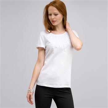 アップリケ付きスクープネック T シャツ, ホワイト, large