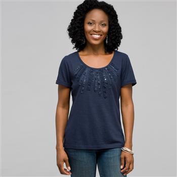 アップリケ付きスクープネック T シャツ, スイスネイビー, large