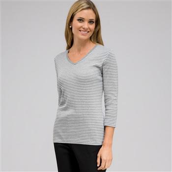 七分袖 V ネックトップス, ヘザーグレーマルチ, large