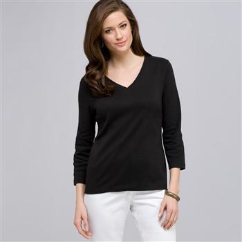 七分袖 V ネックトップス, ブラック, large