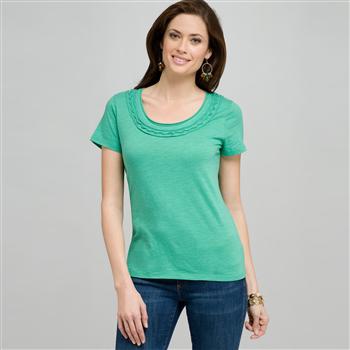 アップリケ付きスクープネック T シャツ, シーグラス, large